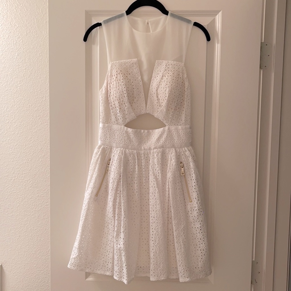 Three Floor Mesh Cut Out Fit Flare Dress Sz 4